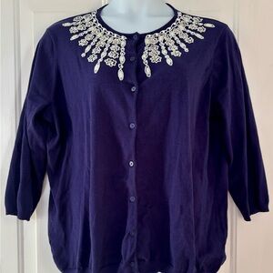 Isaac Mizrahi Purple Cardigan with Beaded Collar